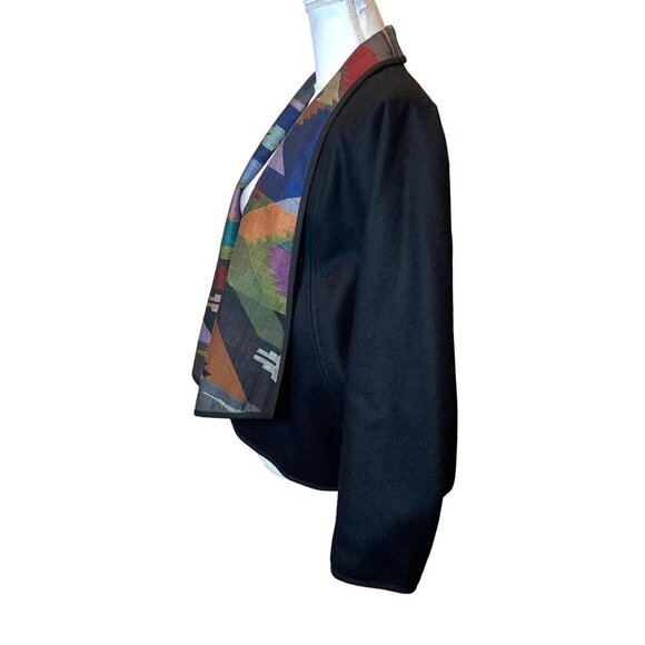 Vintage Womens Jacket Size Medium Open Front Art To Wear Statement Collar Lined - Picture 3 of 15